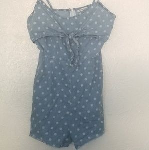Blue and white polka dot romper